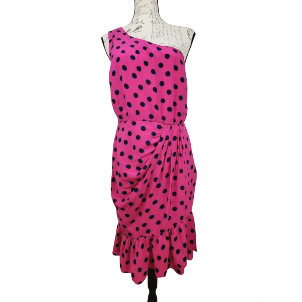 Derek Lam 10 Crosby Pink Polka Dot One-Shoulder Midi Dress Size 10